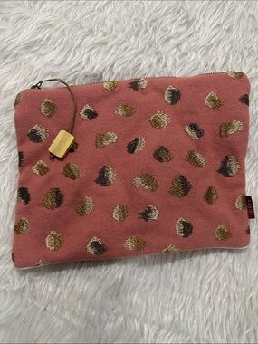Dusty Pink Embroidered Spot Zip Cosmetic Pouch